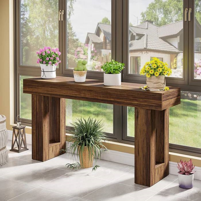 Modern Farmhouse 63-inch Console Sofa Table, Brown