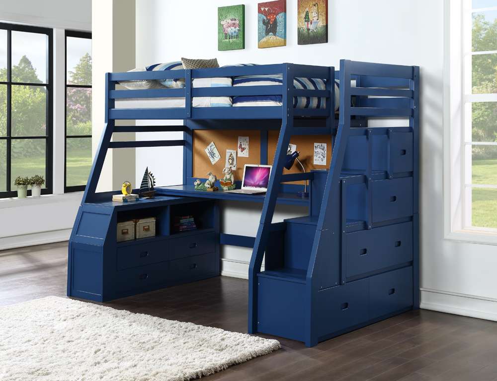 Jason II Storage Twin Loft Bed 37455 in Navy Blue
