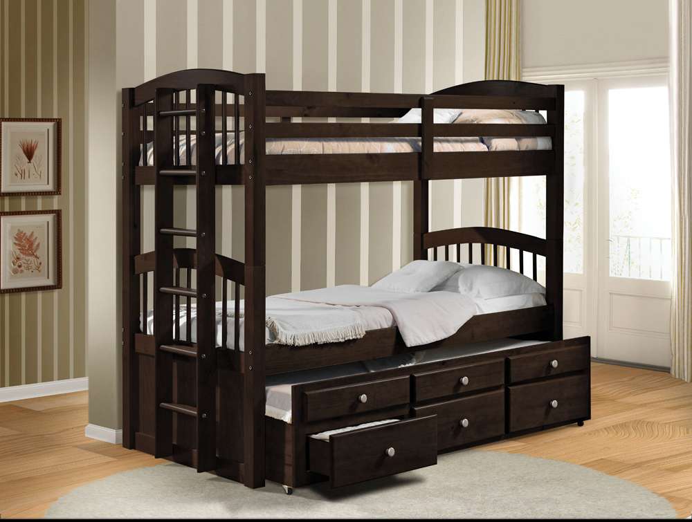 Micah Twin/Twin Bunk Bed and Trundle with 3 Drawers 40000 in Espresso