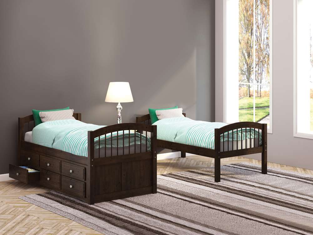 Micah Twin/Twin Bunk Bed and Trundle with 3 Drawers 40000 in Espresso