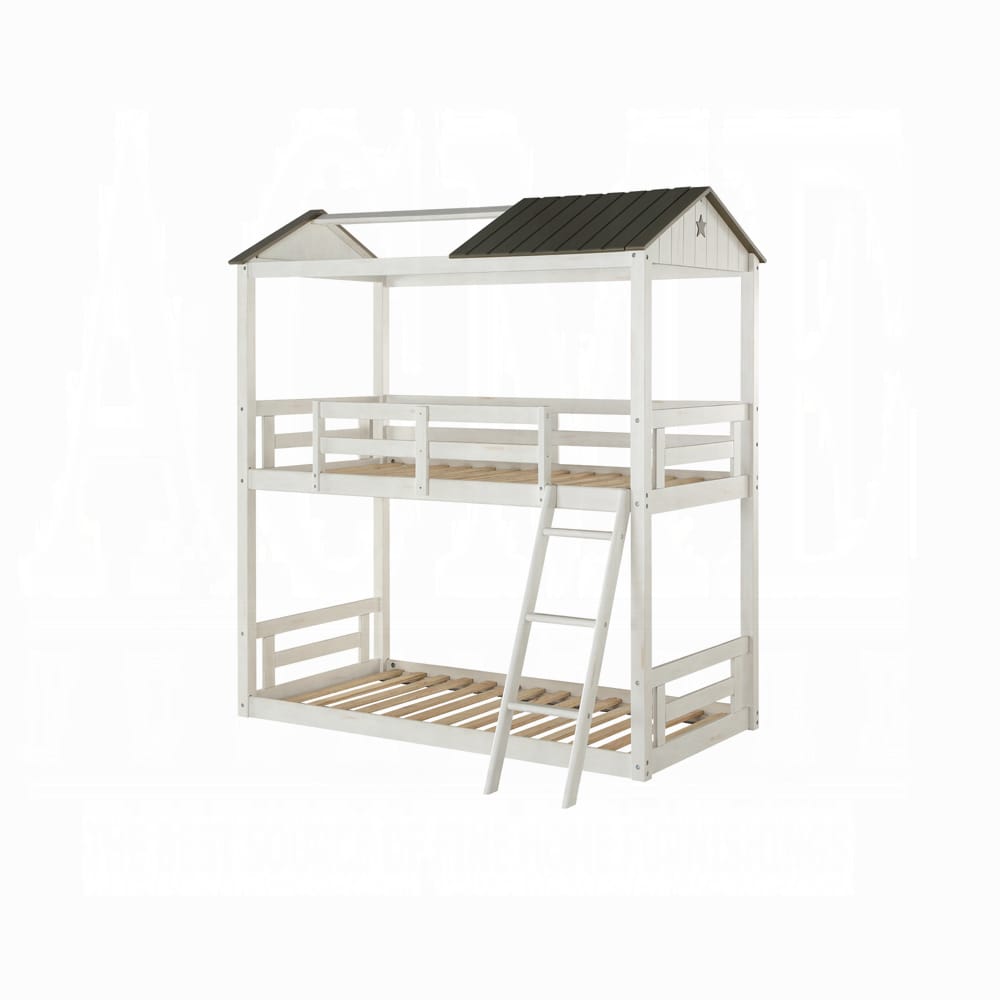 Nadine Cottage Twin/Twin Bunk Bed 37665 in Weathered White and Washed Gray