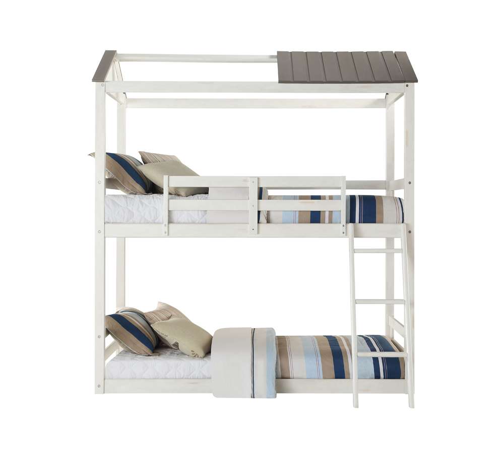 Nadine Cottage Twin/Twin Bunk Bed 37665 in Weathered White and Washed Gray