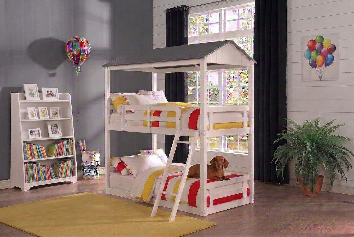 Nadine Cottage Twin/Twin Bunk Bed 37665 in Weathered White and Washed Gray