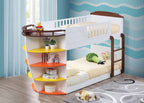 Neptune Twin over Twin Bunk Bed with Storage Shelves 37715 in White and Chocolate