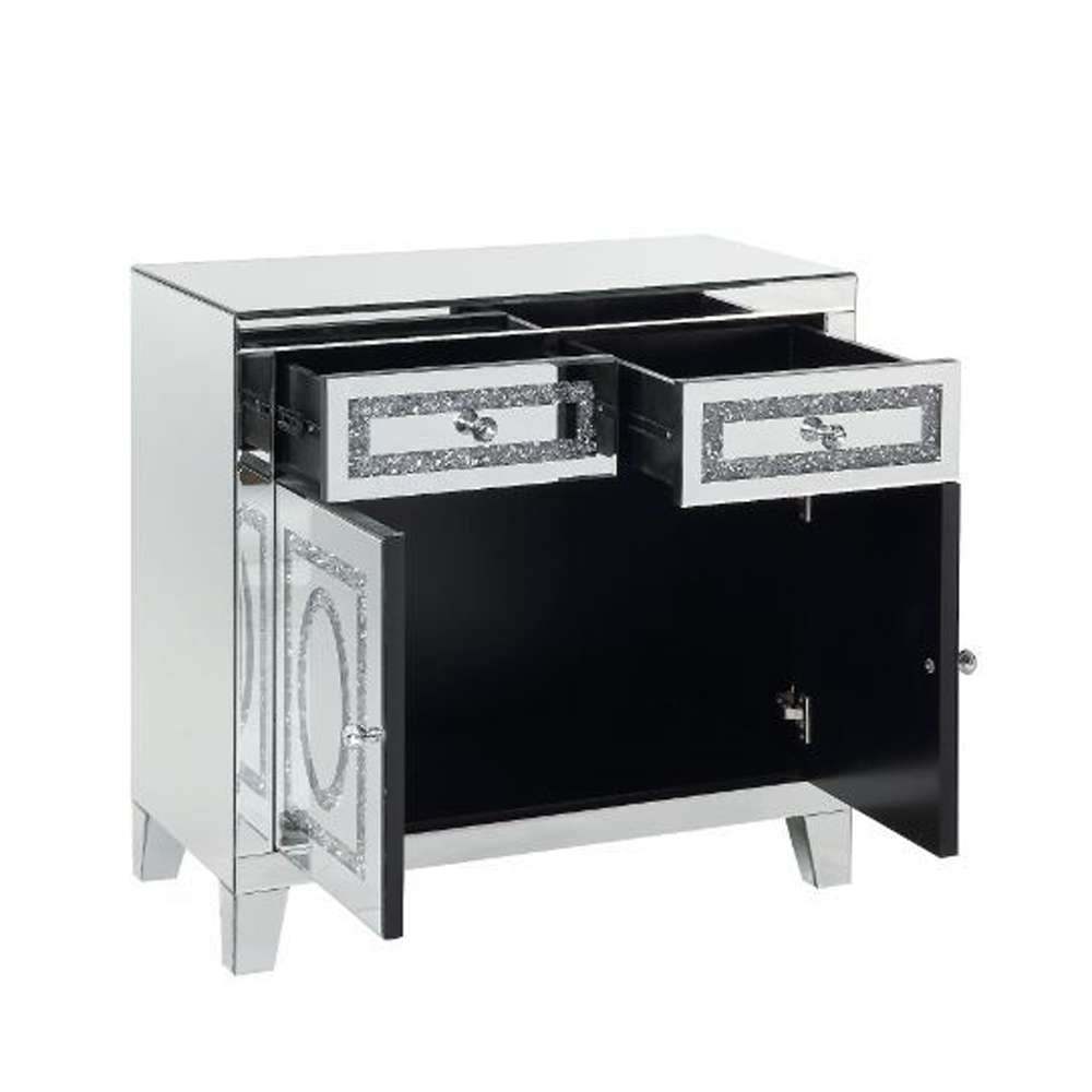 Noralie Cabinet 97952 in Mirrored & Faux Diamonds