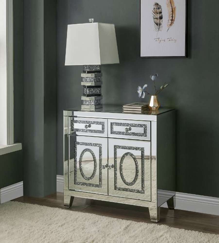 Noralie Cabinet 97952 in Mirrored & Faux Diamonds