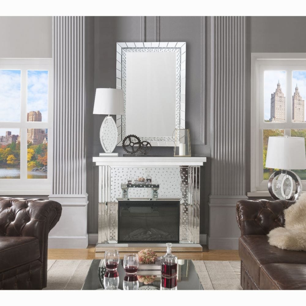 Nysa Fireplace 90204 in Mirrored & Faux Crystals