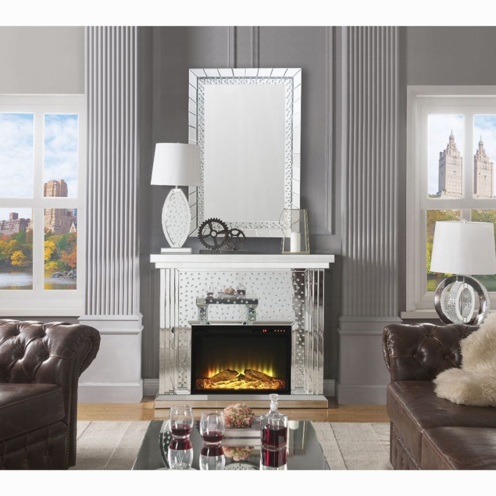 Nysa Fireplace 90204 in Mirrored & Faux Crystals