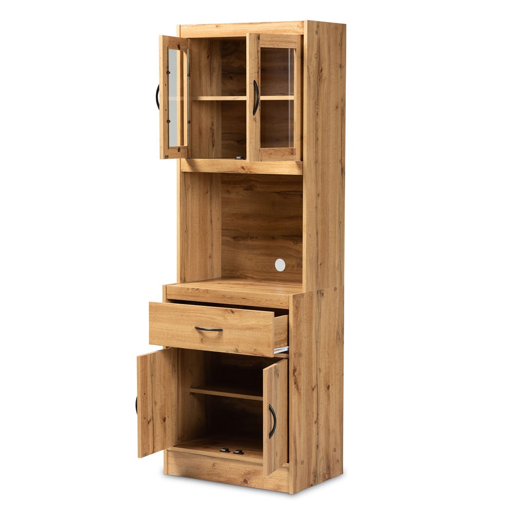 Laurana Kitchen Cabinet Hutch with Microwave Compartment Oak Brown