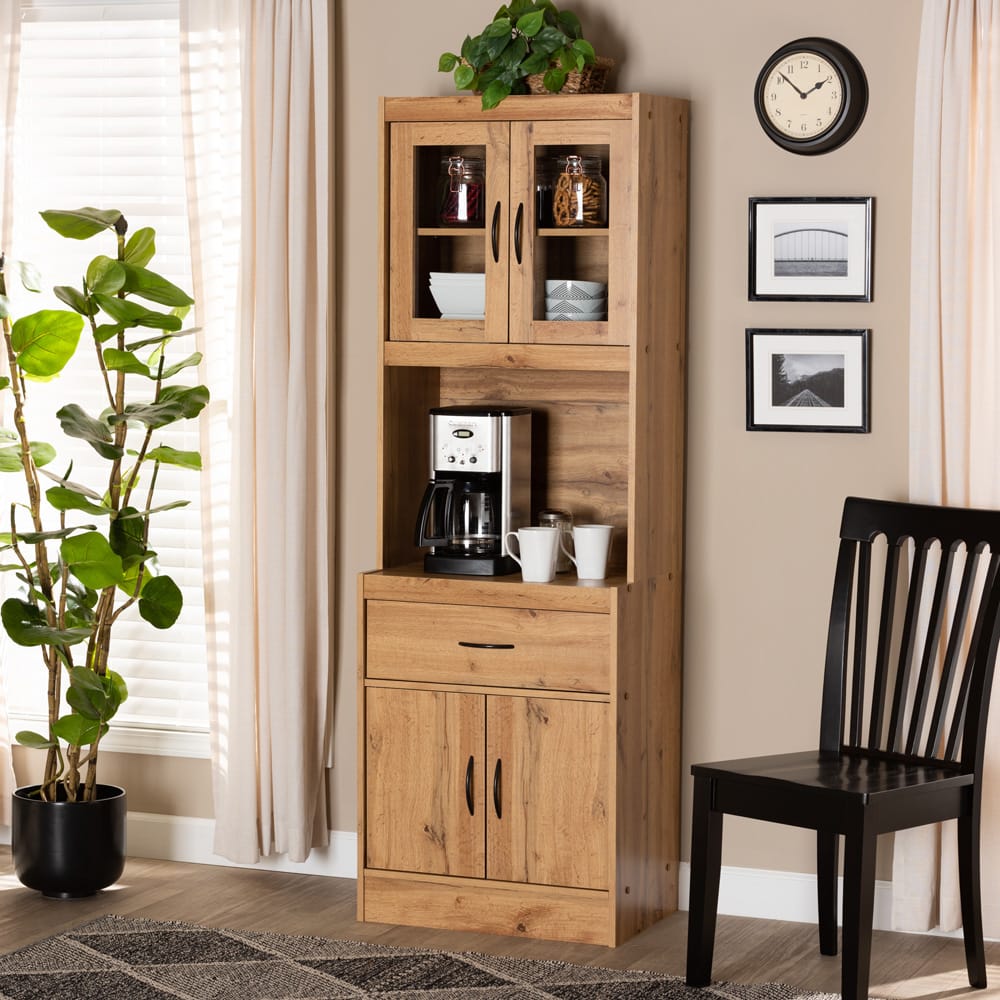 Laurana Kitchen Cabinet Hutch with Microwave Compartment Oak Brown