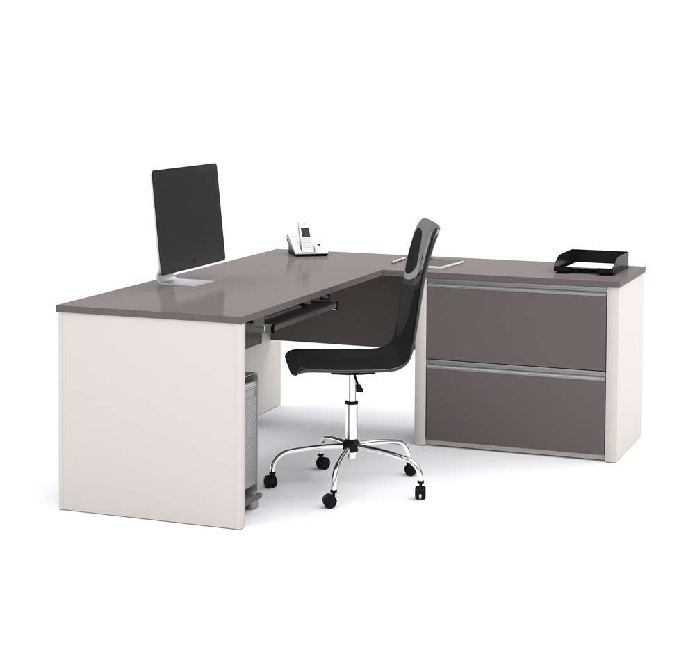 Bestar Connexion 72W L-Shaped Desk in Slate & Sandstone