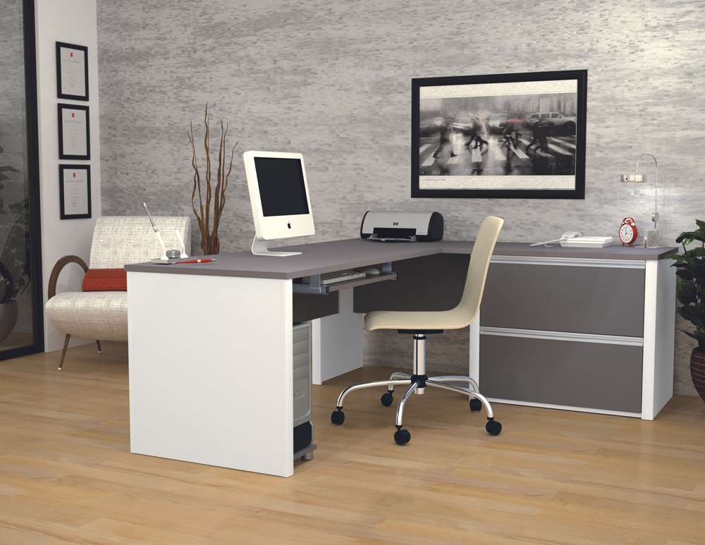 Bestar Connexion 72W L-Shaped Desk in Slate & Sandstone