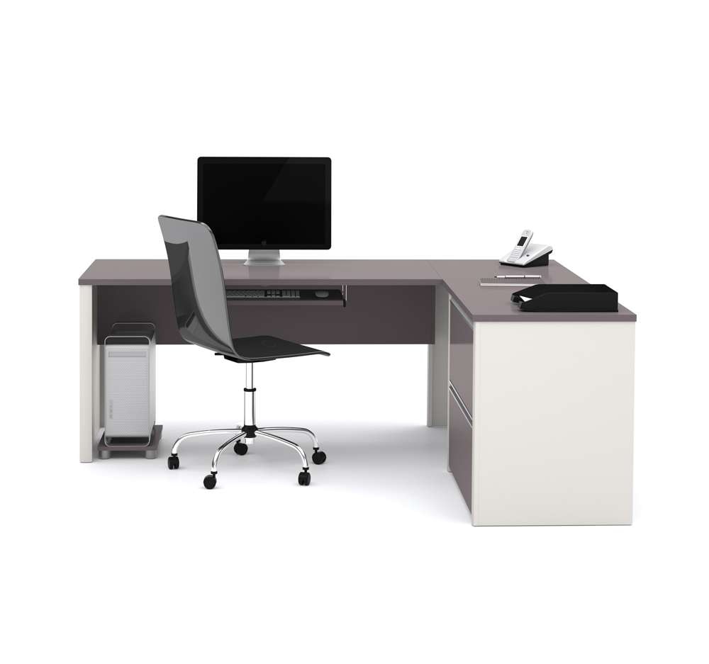 Bestar Connexion 72W L-Shaped Desk in Slate & Sandstone