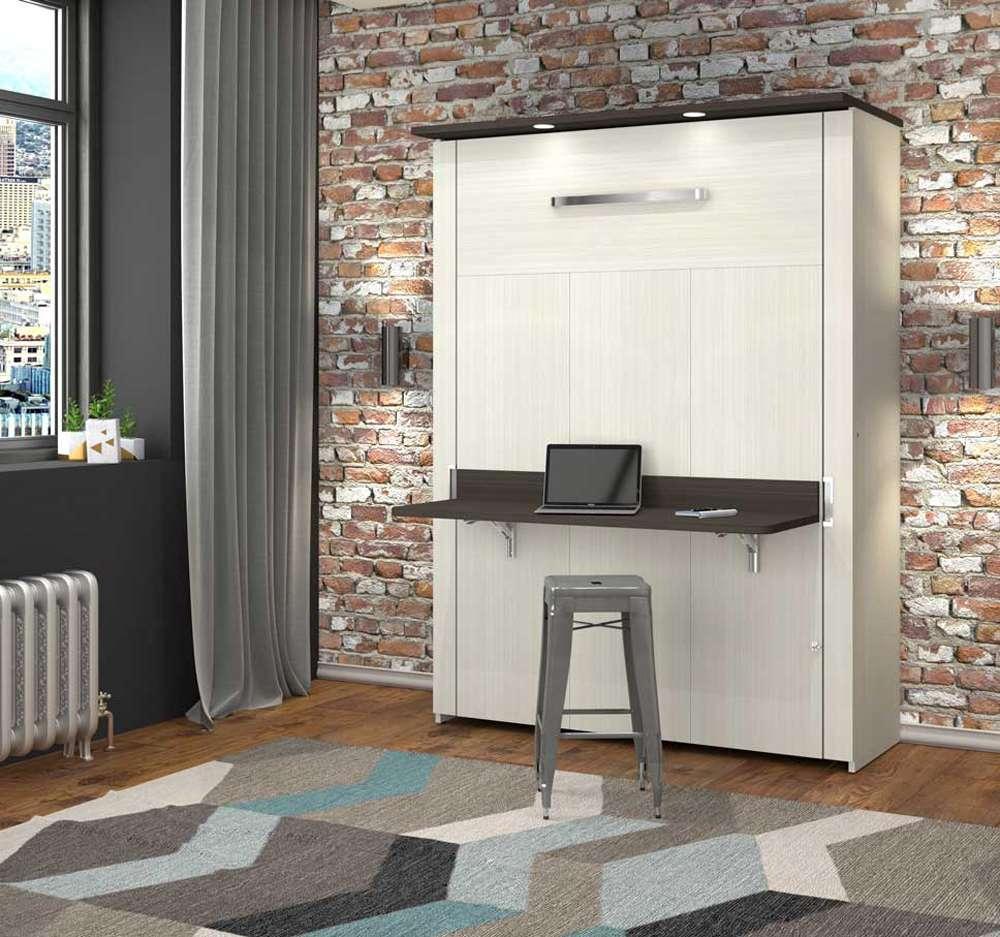Bestar Lumina Full Murphy Bed with Desk in White Chocolate