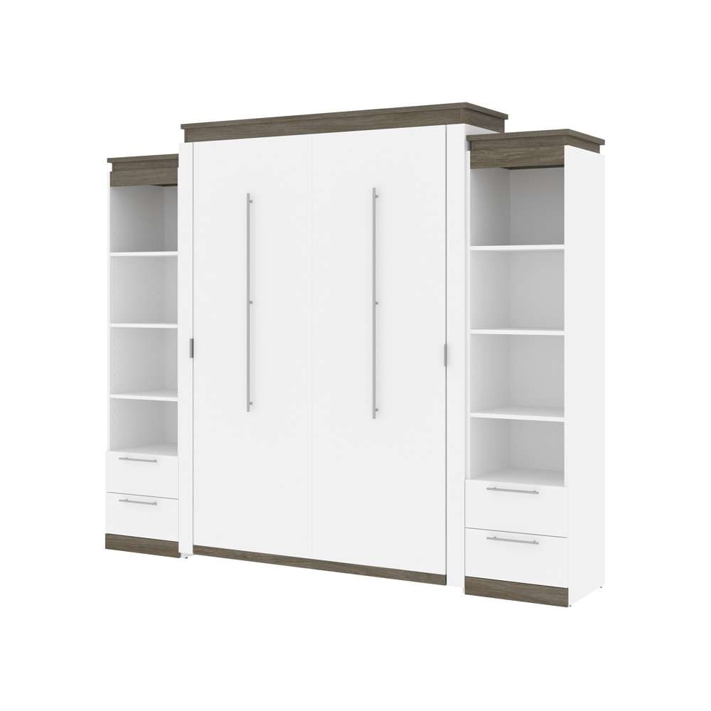 Bestar Orion Queen Murphy Bed with Narrow Shelving Units and Drawers