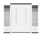 Bestar Orion Queen Murphy Bed with Narrow Shelving Units and Drawers