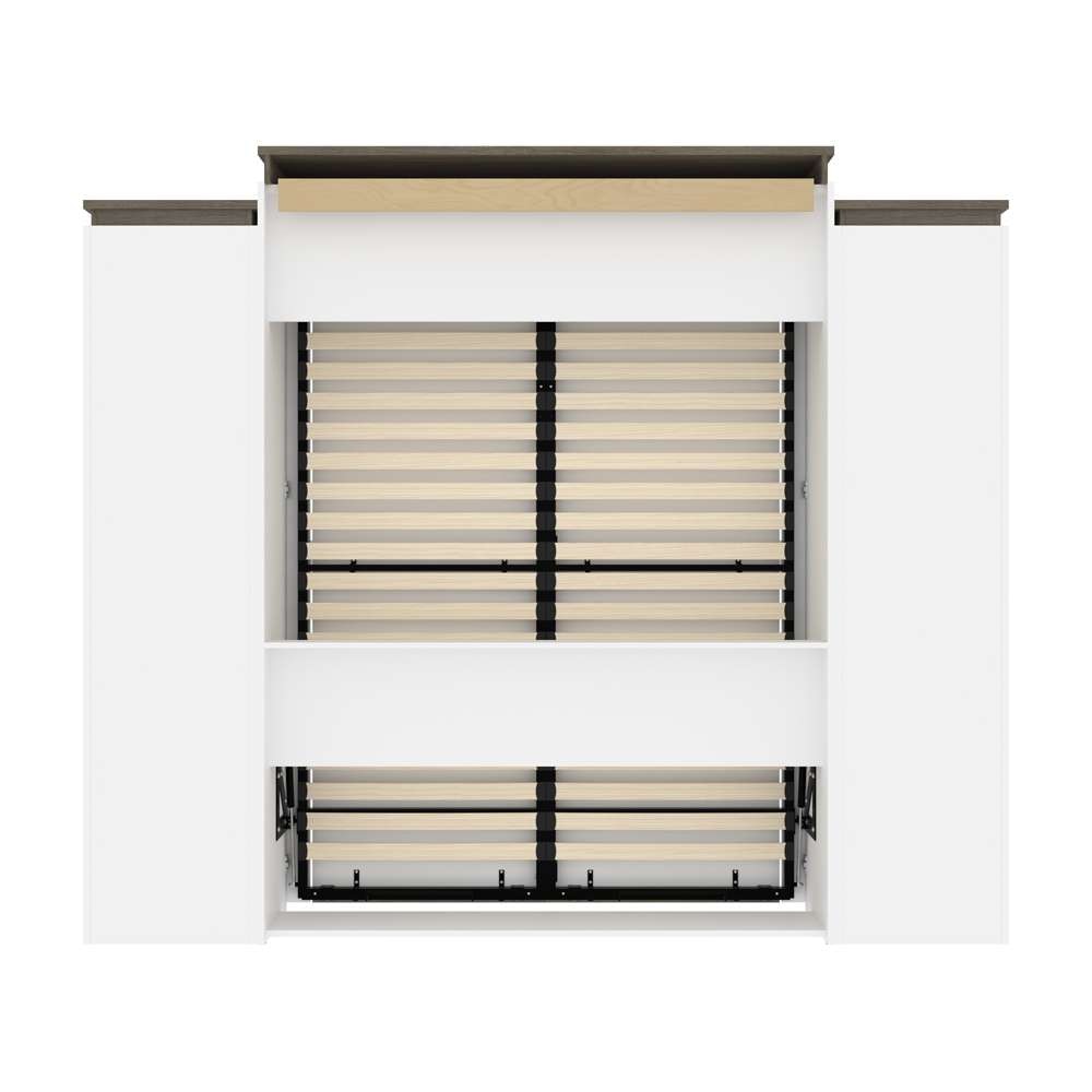 Bestar Orion Queen Murphy Bed with Narrow Shelving Units and Drawers