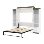 Bestar Orion Queen Murphy Bed with Narrow Shelving Units and Drawers