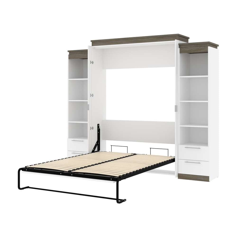 Bestar Orion Queen Murphy Bed with Narrow Shelving Units and Drawers