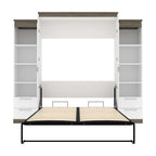 Bestar Orion Queen Murphy Bed with Narrow Shelving Units and Drawers