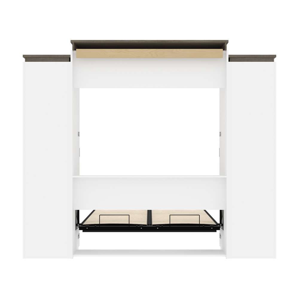 Bestar Orion Queen Murphy Bed with Narrow Shelving Units and Drawers