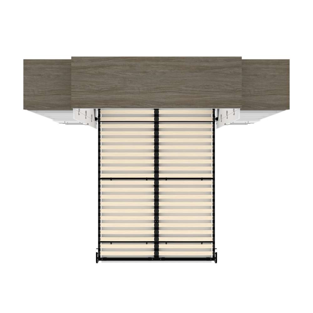 Bestar Orion Queen Murphy Bed with Narrow Shelving Units and Drawers