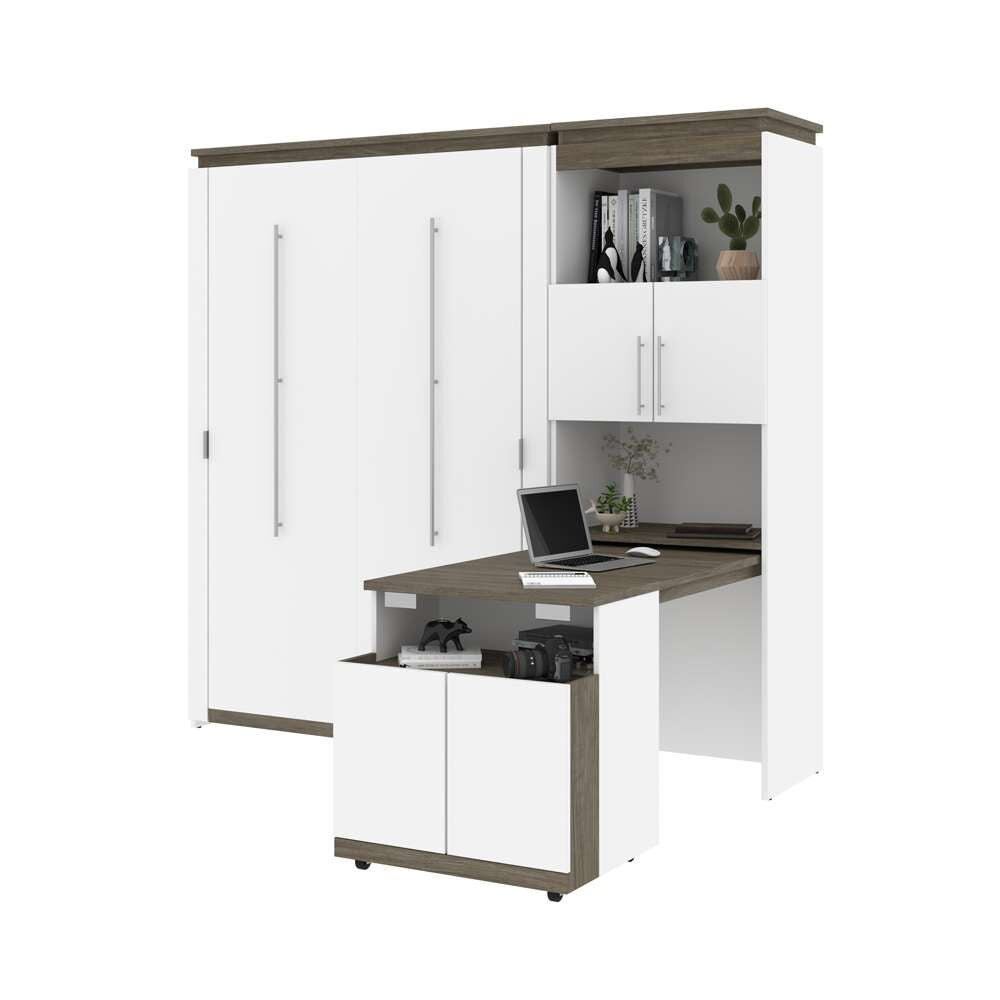 Bestar Orion Full Murphy Bed and Shelving Unit with Fold-Out Desk