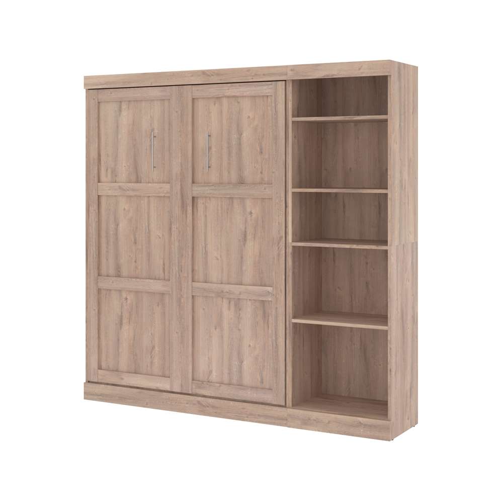 Bestar Pur 84W Full Murphy Bed with Storage Unit in Rustic Brown