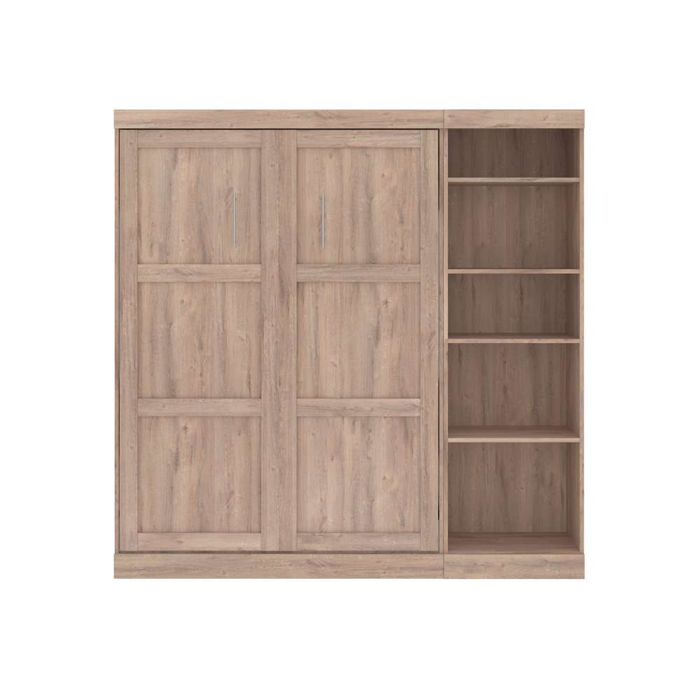 Bestar Pur 84W Full Murphy Bed with Storage Unit in Rustic Brown