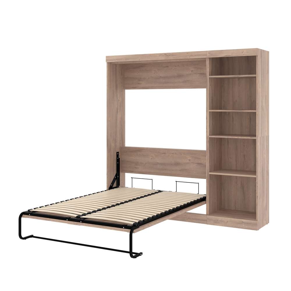 Bestar Pur 84W Full Murphy Bed with Storage Unit in Rustic Brown
