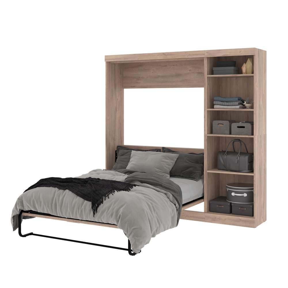 Bestar Pur 84W Full Murphy Bed with Storage Unit in Rustic Brown