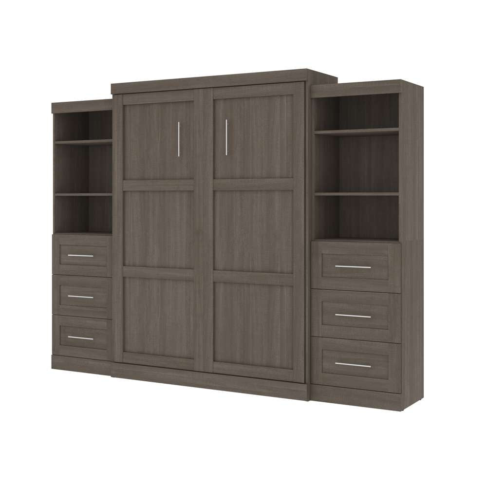 Bestar Pur 115W Queen Murphy Bed with Storage Units in Bark Grey