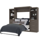 Bestar Pur 115W Queen Murphy Bed with Storage Units in Bark Grey