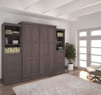 Bestar Pur 115W Queen Murphy Bed with Storage Units in Bark Grey