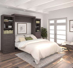 Bestar Pur 115W Queen Murphy Bed with Storage Units in Bark Grey
