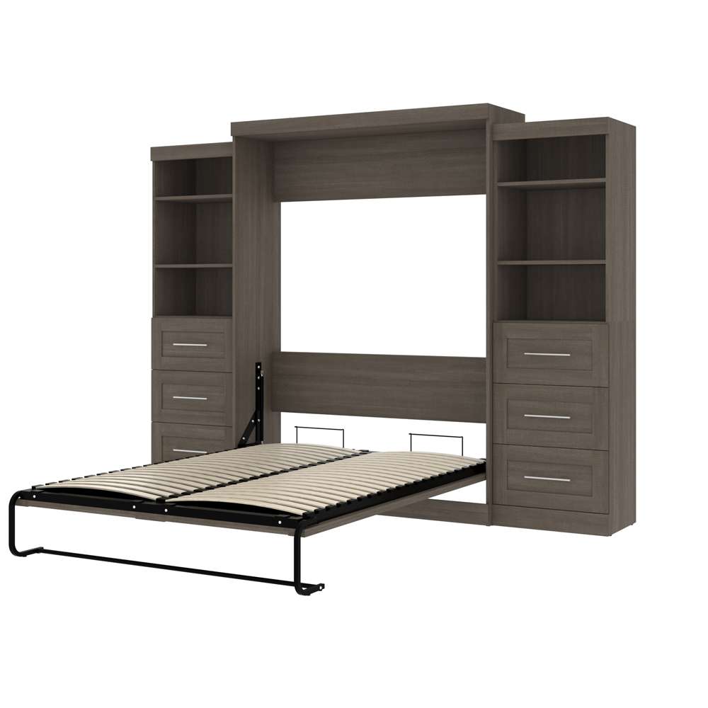 Bestar Pur 115W Queen Murphy Bed with Storage Units in Bark Grey