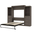 Bestar Pur 115W Queen Murphy Bed with Storage Units in Bark Grey