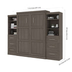 Bestar Pur 115W Queen Murphy Bed with Storage Units in Bark Grey