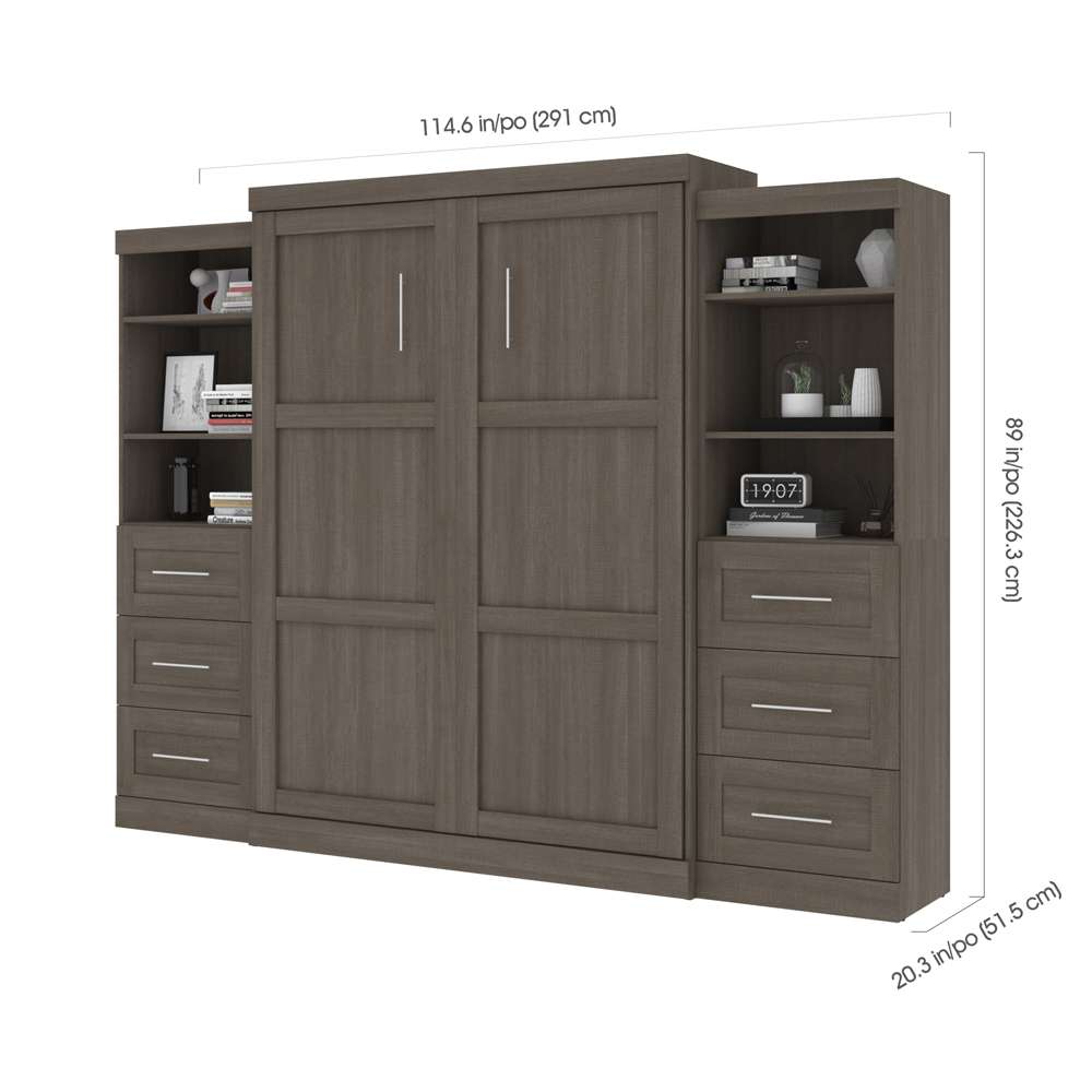 Bestar Pur 115W Queen Murphy Bed with Storage Units in Bark Grey