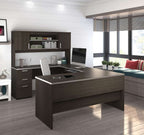 Bestar Ridgeley 65W U-Shaped Executive Desk in Dark Chocolate