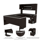 Bestar Ridgeley 65W U-Shaped Executive Desk in Dark Chocolate