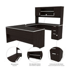 Bestar Ridgeley 65W U-Shaped Executive Desk in Dark Chocolate