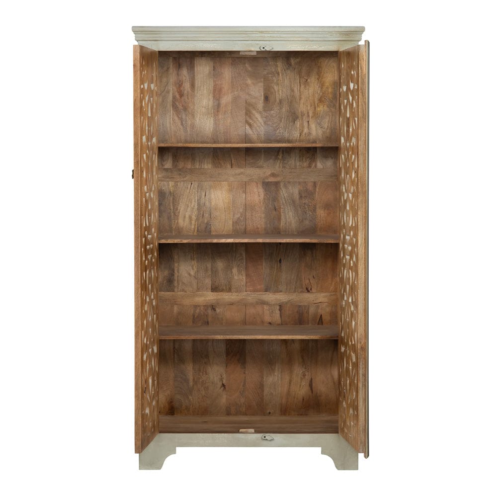 Bengal Manor Mango Wood Hand Carved Open Design 2 Door Tall Cabinet CVFNR353 in Tan
