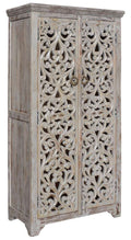 Bengal Manor Mango Wood Hand Carved Open Design 2 Door Tall Cabinet CVFNR353 in Tan