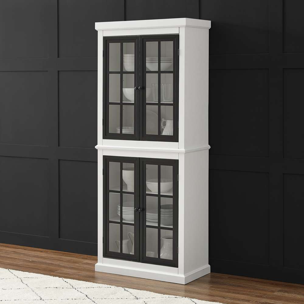 Cecily Tall Storage Pantry KF33023-WH in White/Matte Black
