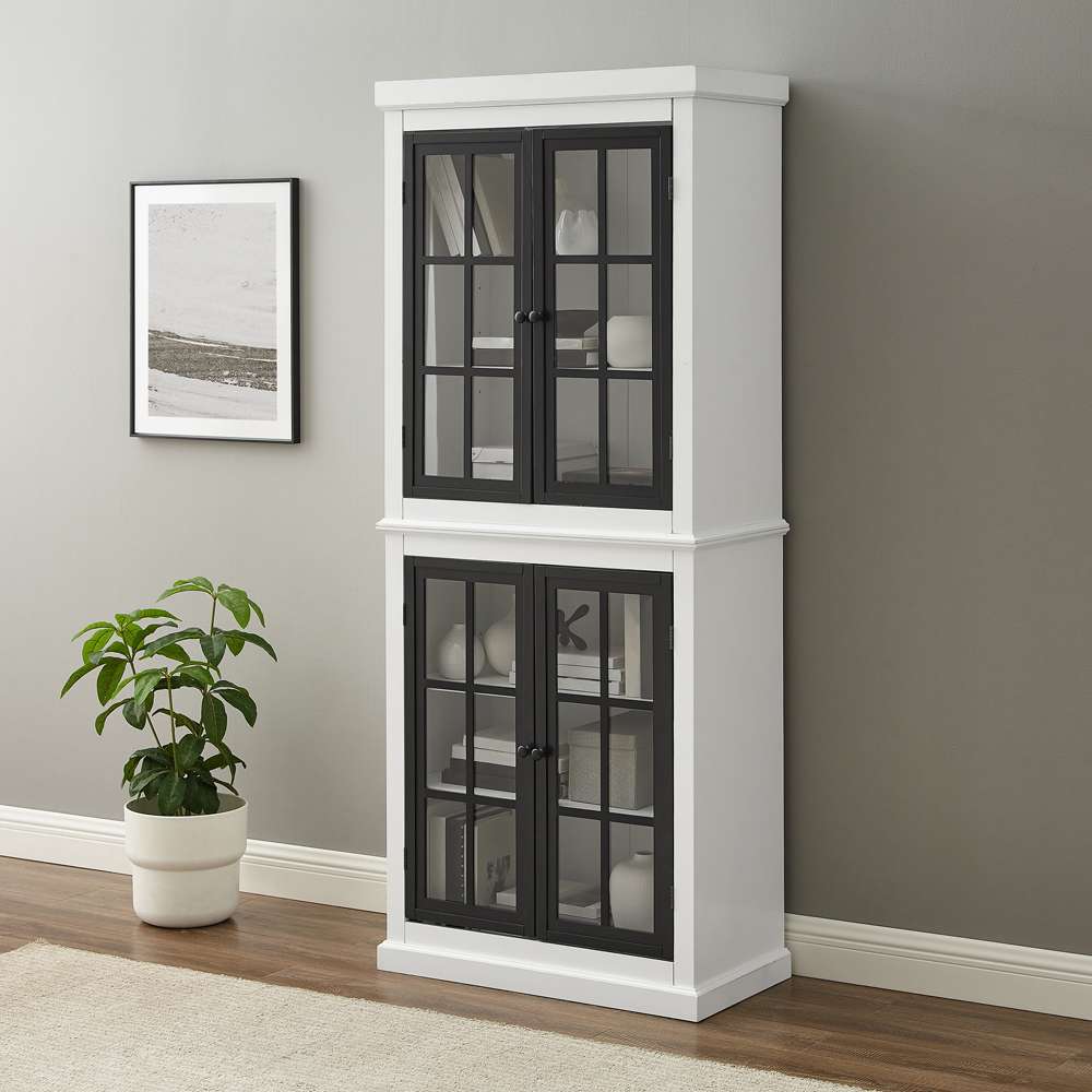 Cecily Tall Storage Pantry KF33023-WH in White/Matte Black
