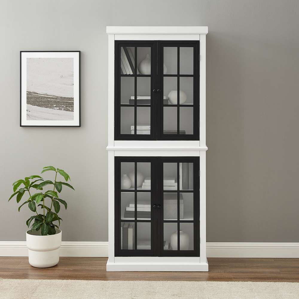 Cecily Tall Storage Pantry KF33023-WH in White/Matte Black