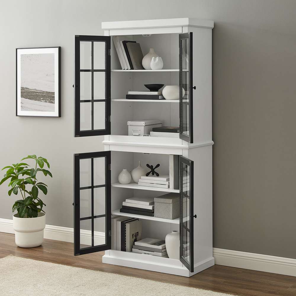 Cecily Tall Storage Pantry KF33023-WH in White/Matte Black