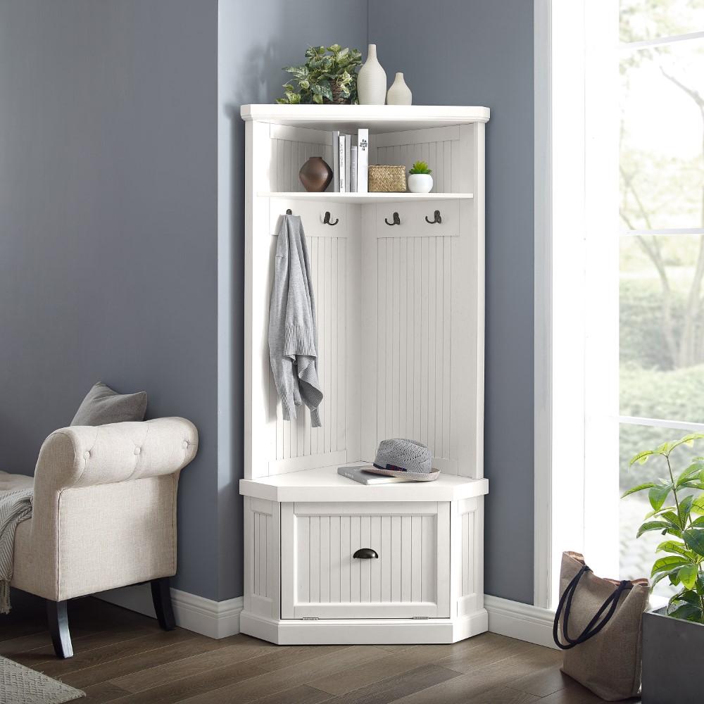 Seaside Corner Hall Tree CF6020-WH in Distressed White