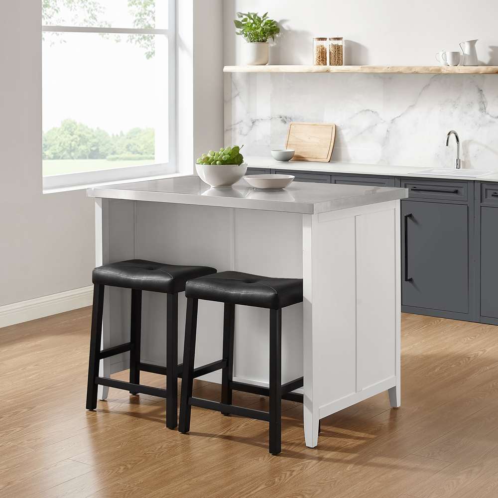 Silvia Island With 2 Stools White Black KF30082WH-BK